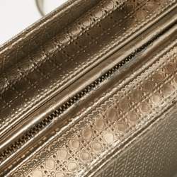 Pre Owned Dior Gold Microcannage Patent Leather Medium Lady Dior Tote