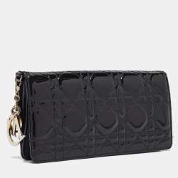 Pre Owned Dior Black Cannage Patent Leather Lady Dior Continental Wallet