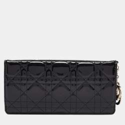 Pre Owned Dior Black Cannage Patent Leather Lady Dior Continental Wallet