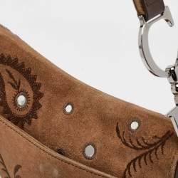 Pre Owned Dior Brown Embroidered Suede and Leather Limited Edition 0167 Embellished Saddle Bag