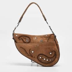 Pre Owned Dior Brown Embroidered Suede and Leather Limited Edition 0167 Embellished Saddle Bag