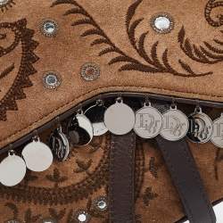 Pre Owned Dior Brown Embroidered Suede and Leather Limited Edition 0167 Embellished Saddle Bag
