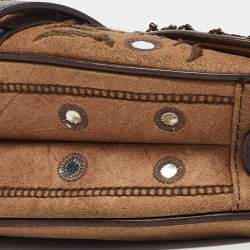 Pre Owned Dior Brown Embroidered Suede and Leather Limited Edition 0167 Embellished Saddle Bag