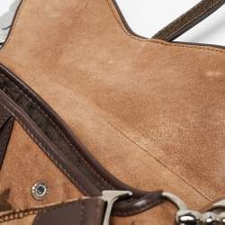 Pre Owned Dior Brown Embroidered Suede and Leather Limited Edition 0167 Embellished Saddle Bag