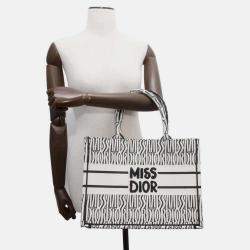 Dior White/Black Canvas Miss Dior Allover Embroidery Book Tote Bag