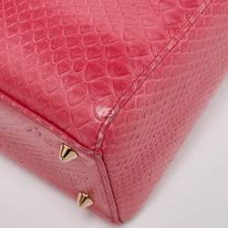 Pre Owned Dior Pink Snakeskin Leather Medium Lady Dior Tote