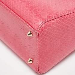 Pre Owned Dior Pink Snakeskin Leather Medium Lady Dior Tote
