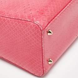 Pre Owned Dior Pink Snakeskin Leather Medium Lady Dior Tote