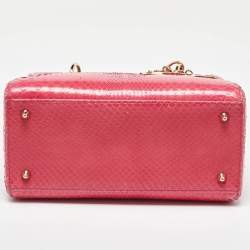 Pre Owned Dior Pink Snakeskin Leather Medium Lady Dior Tote