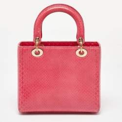 Pre Owned Dior Pink Snakeskin Leather Medium Lady Dior Tote