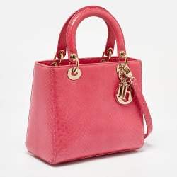 Pre Owned Dior Pink Snakeskin Leather Medium Lady Dior Tote