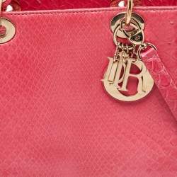 Pre Owned Dior Pink Snakeskin Leather Medium Lady Dior Tote