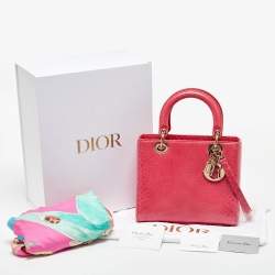 Pre Owned Dior Pink Snakeskin Leather Medium Lady Dior Tote
