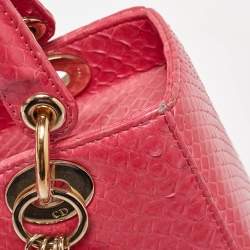Pre Owned Dior Pink Snakeskin Leather Medium Lady Dior Tote
