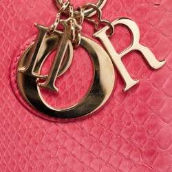 Pre Owned Dior Pink Snakeskin Leather Medium Lady Dior Tote
