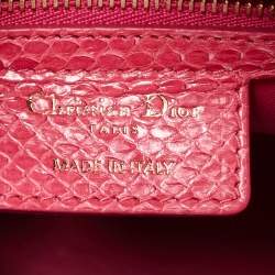 Pre Owned Dior Pink Snakeskin Leather Medium Lady Dior Tote