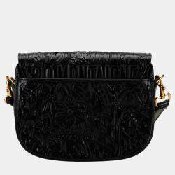 Dior Black Leather Floral Applique Bobby Medium Shoulder Bags