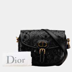 Dior Black Leather Floral Applique Bobby Medium Shoulder Bags