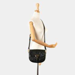 Dior Black Leather Floral Applique Bobby Medium Shoulder Bags