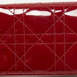 Dior Red Cannage Patent Leather Lady Dior Flap Card Holder