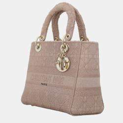 Christian Dior Pink Embroidered Canvas Medium D-Lite Lady Dior bag