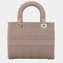 Christian Dior Pink Embroidered Canvas Medium D-Lite Lady Dior bag