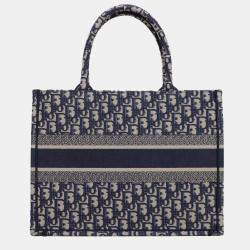 Christian Dior Navy Blue/ Off White Medium Oblique Book Tote Bag