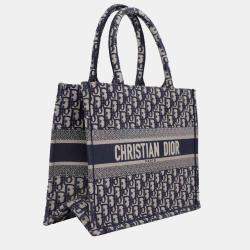 Christian Dior Navy Blue/ Off White Medium Oblique Book Tote Bag