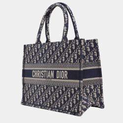 Christian Dior Navy Blue/ Off White Medium Oblique Book Tote Bag