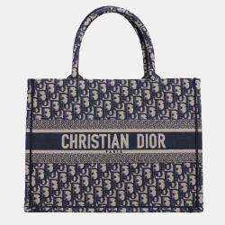 Christian Dior Navy Blue/ Off White Medium Oblique Book Tote Bag