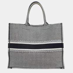 Christian Dior Black/ White Houndstooth Large Book Tote Bag