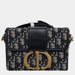 Christian Dior Navy Blue Leather Canvas Montaigne Box 30 Bag