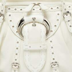 Dior White Leather Buckle Detail Zip Satchel