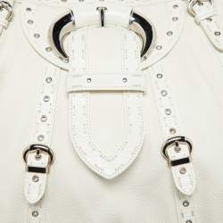 Dior White Leather Buckle Detail Zip Satchel