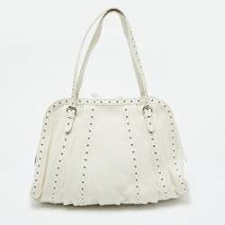 Dior White Leather Buckle Detail Zip Satchel