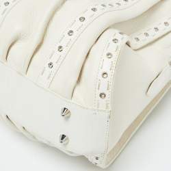 Dior White Leather Buckle Detail Zip Satchel