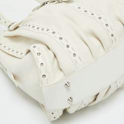 Dior White Leather Buckle Detail Zip Satchel