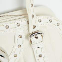 Dior White Leather Buckle Detail Zip Satchel