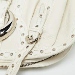 Dior White Leather Buckle Detail Zip Satchel