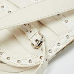 Dior White Leather Buckle Detail Zip Satchel