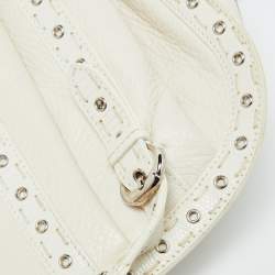 Dior White Leather Buckle Detail Zip Satchel