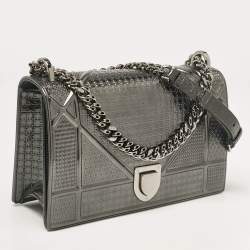 Dior Grey Patent Leather Medium Diorama Shoulder Bag