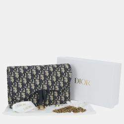 Dior Blue Oblique Canvas Saddle Wallet On Chain