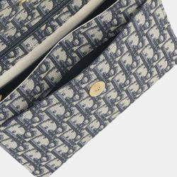 Dior Blue Oblique Canvas Saddle Wallet On Chain