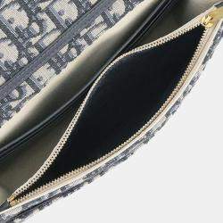 Dior Blue Oblique Canvas Saddle Wallet On Chain