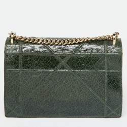 Dior Green Crackle Leather Large Diorama Flap Shoulder Bag