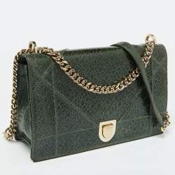 Dior Green Crackle Leather Large Diorama Flap Shoulder Bag