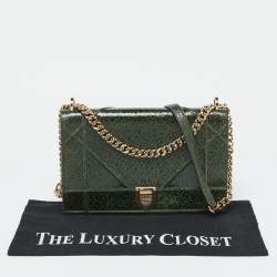 Dior Green Crackle Leather Large Diorama Flap Shoulder Bag