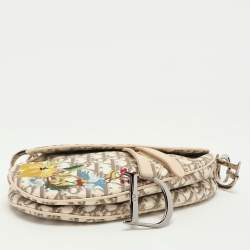 Dior Beige/White Oblique Canvas and Leather Floral Embroidered Saddle Shoulder Bag