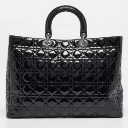 Pre Owned Dior Black Cannage Patent Leather XL Lady Dior Tote